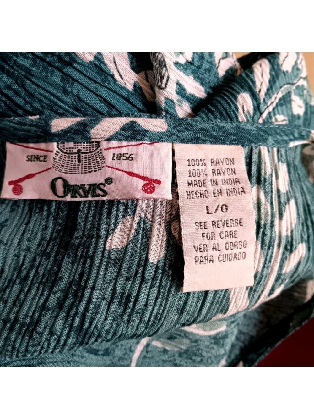 Large Vintage Dress Orvis Rayon Floral Print Teal Blouse & Skirt Set 1990s